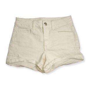 American Eagle White Super Super Stretch Frayed Rolled Hem Shorts Women's Size 4